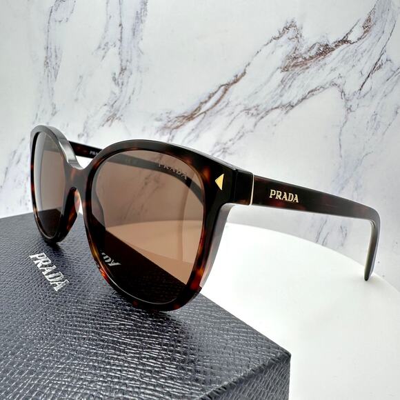 New PRADA Sunglasses Brown Square Gold Logo Tortoise Authentic w/ Box & Case - Picture 2 of 16